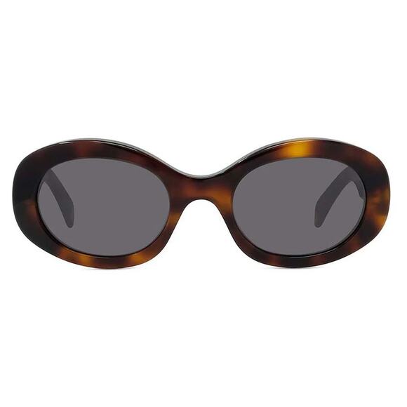 Celine Triomphe CL40194U 53A Shiny Havana/Smoke Oval Women's Tortoise Sunglasses - Picture 1 of 9